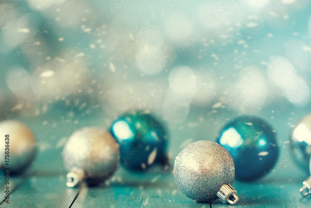 Abstract Christmas background, with balls and bokeh