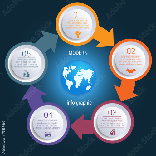 Cycles arrows Infographic 5 positions map earth