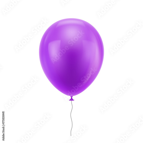 Purple realistic balloon. Purple inflatable ball realistic isolated white background. Balloon in the form of a vector illustration