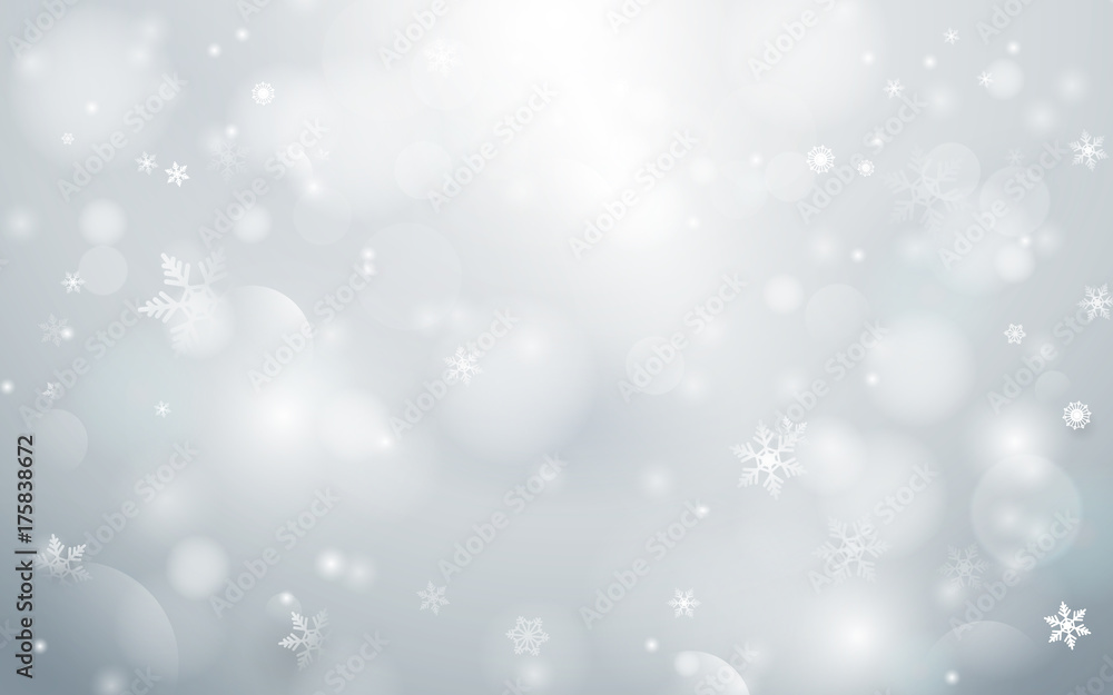 Abstract  bokeh and snowflakes in white background. Merry christmas concept