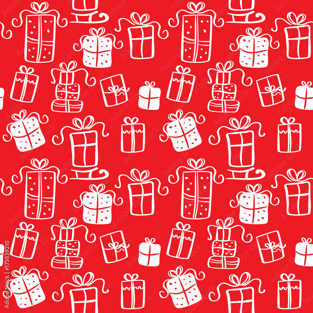 Vector red seamless pattern of Christmas presents