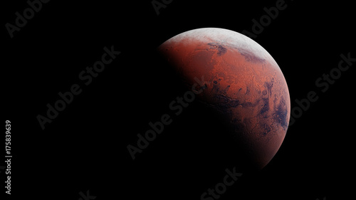 Fototapeta Naklejka Na Ścianę i Meble -  planet Mars during the Martian winter on black background 