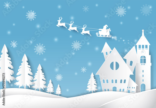 Winter holiday Santa and snow Christmas season paper art style