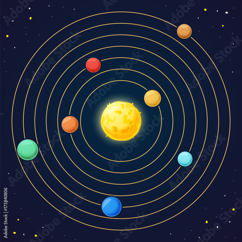 Exoplanets orbiting stars, vector illustration