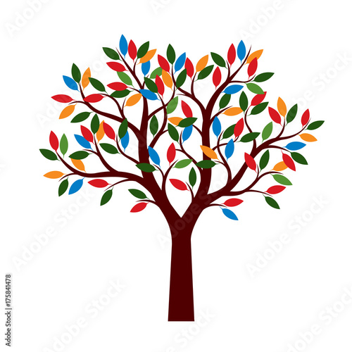 Beauliful Tree with color Leaves. Vector Illustration.