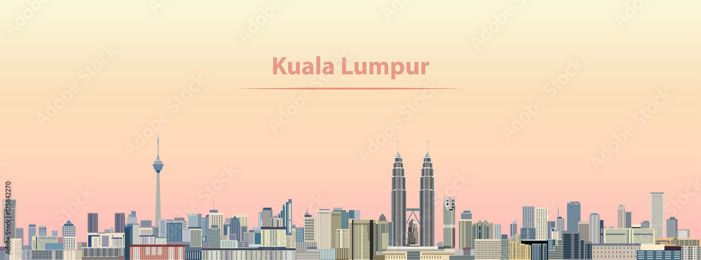 Obraz premium ilustracja wektorowa panoramę miasta Kuala Lumpur o wschodzie słońca