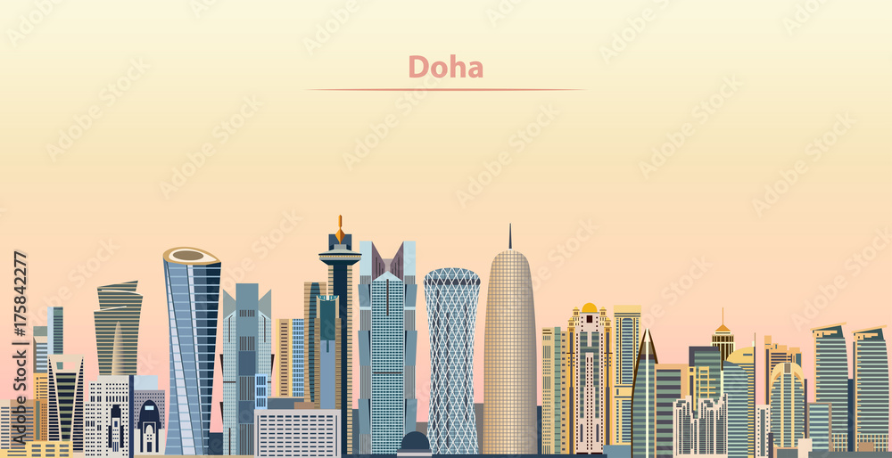 Plakat Doha city skyline at sunrise vector illustration
