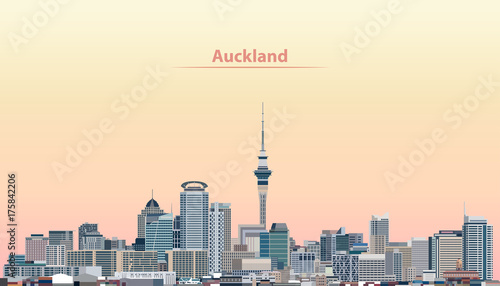 Auckland city skyline at sunrise vector illustration