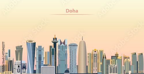 Doha city skyline at sunrise vector illustration
