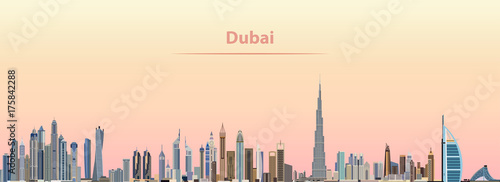 Dubai city skyline at sunrise vector illustration