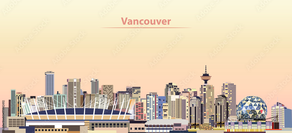 Naklejka premium ilustracji wektorowych panoramę miasta Vancouver o wschodzie słońca