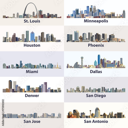 United States cities skylines vector set #175842602