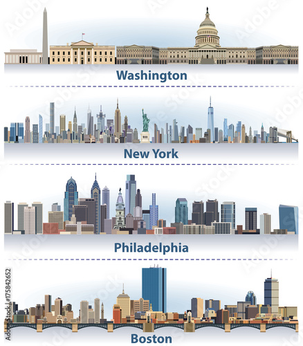 United States cities skylines vector set