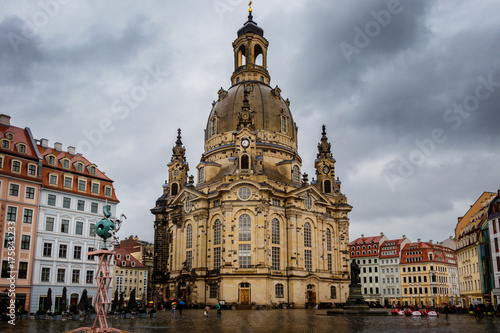 ity view of Dresden in east Germany on a stormy autumn October day showing the Neumarkt and the Frauenkirche