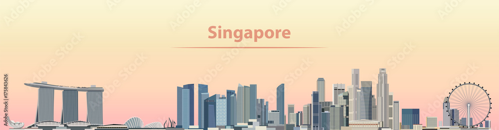 Fototapeta premium ilustracji wektorowych panoramę miasta Singapur o wschodzie słońca