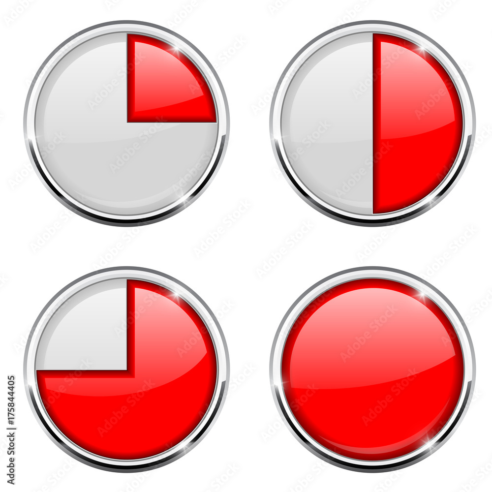 Round loading progress icon. Red sign with chrome frame Round loading progress icon. Red sign with chrome frame
