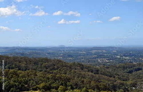 Australian panorama of beautiful countryside with forested hills