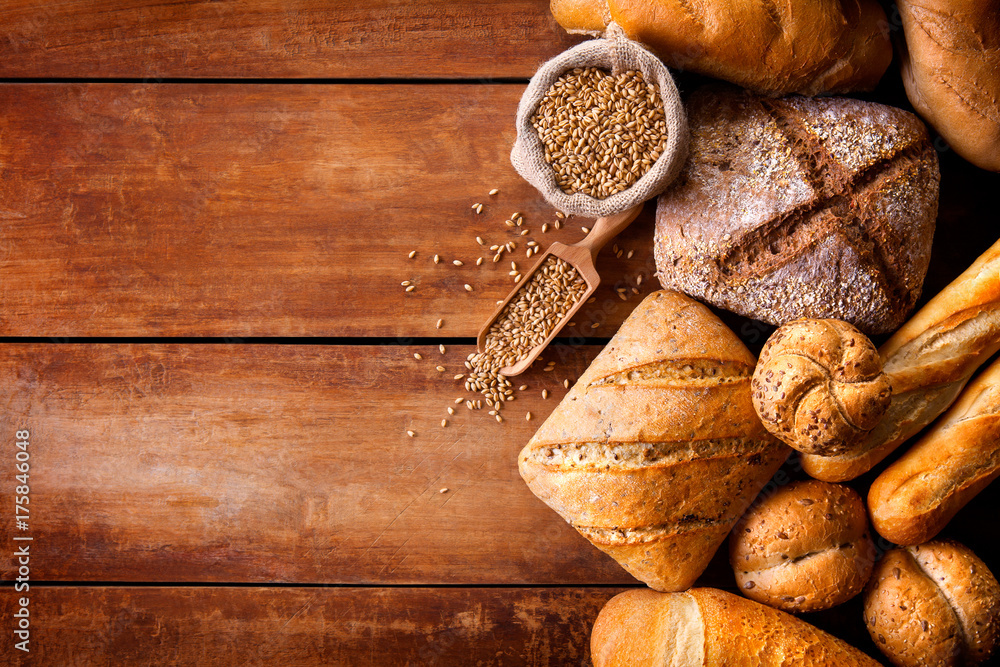 Bread on wooden table, top view. Bread on wooden table, top view.