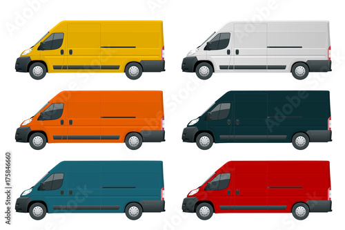 Commercial vehicle or Logistic car. Cargo minivan isolated on white background Side view Change the color in one click All elements in groups on separate layers
