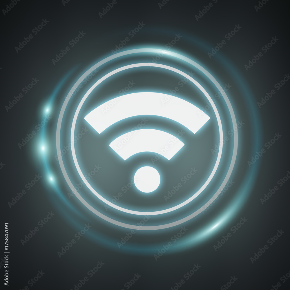 White and glowing blue wifi icon 3D rendering White and glowing blue wifi icon 3D rendering
