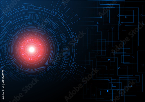 Technology background, abstract blue circle on futuristic background texture with red glowing lights