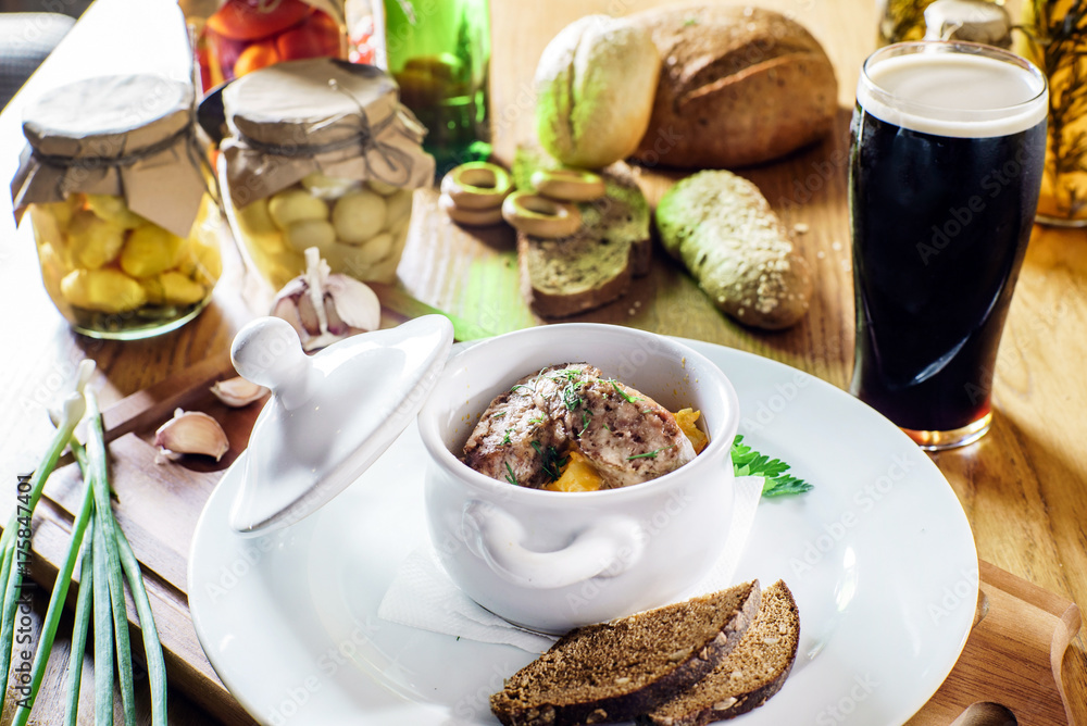 Delicious goulash casserole in a  pot