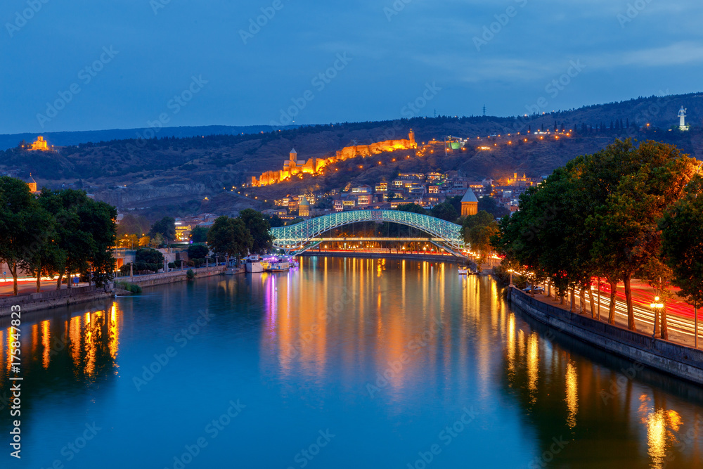 Tbilisi. Bridge of peace at sunset.