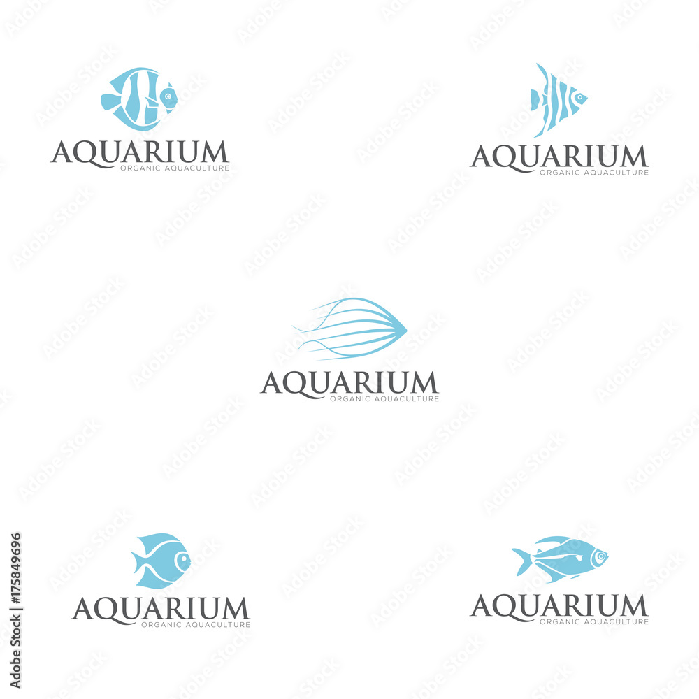 Vector stylized fish illustration for icon, logo design. Template set.