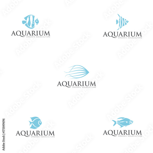 Vector stylized fish illustration for icon, logo design. Template set.