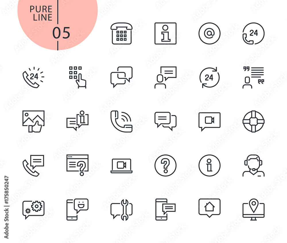 Set of icons for mobile service and communication. Modern outline web icons collection for web and app design and development. Premium quality vector illustration of thin line web symbols.