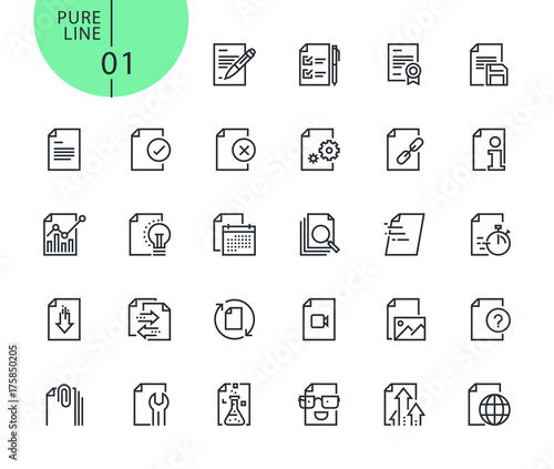 Set of icons for file and document editing and formatting . Modern outline web icons collection for web and app design and development. Premium quality vector illustration of thin line web symbols.
