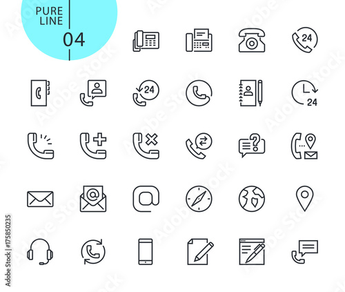 Set of icons for contact, support and location. Modern outline web icons collection for web and app design and development. Premium quality vector illustration of thin line web symbols.