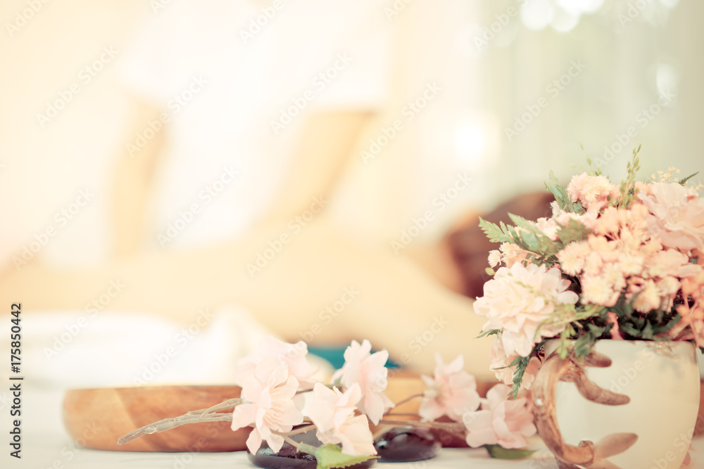 Spa flower and objects with massage background