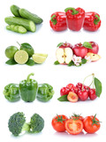 Obst und Gemüse Früchte Apfel Paprika Tomaten Farben Collage Freisteller freigestellt isoliert