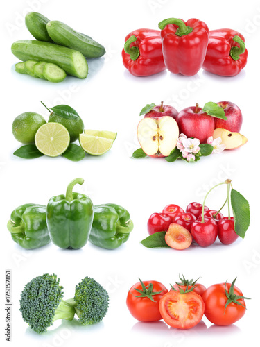 Fototapeta Naklejka Na Ścianę i Meble -  Obst und Gemüse Früchte Apfel Paprika Tomaten Farben Collage Freisteller freigestellt isoliert