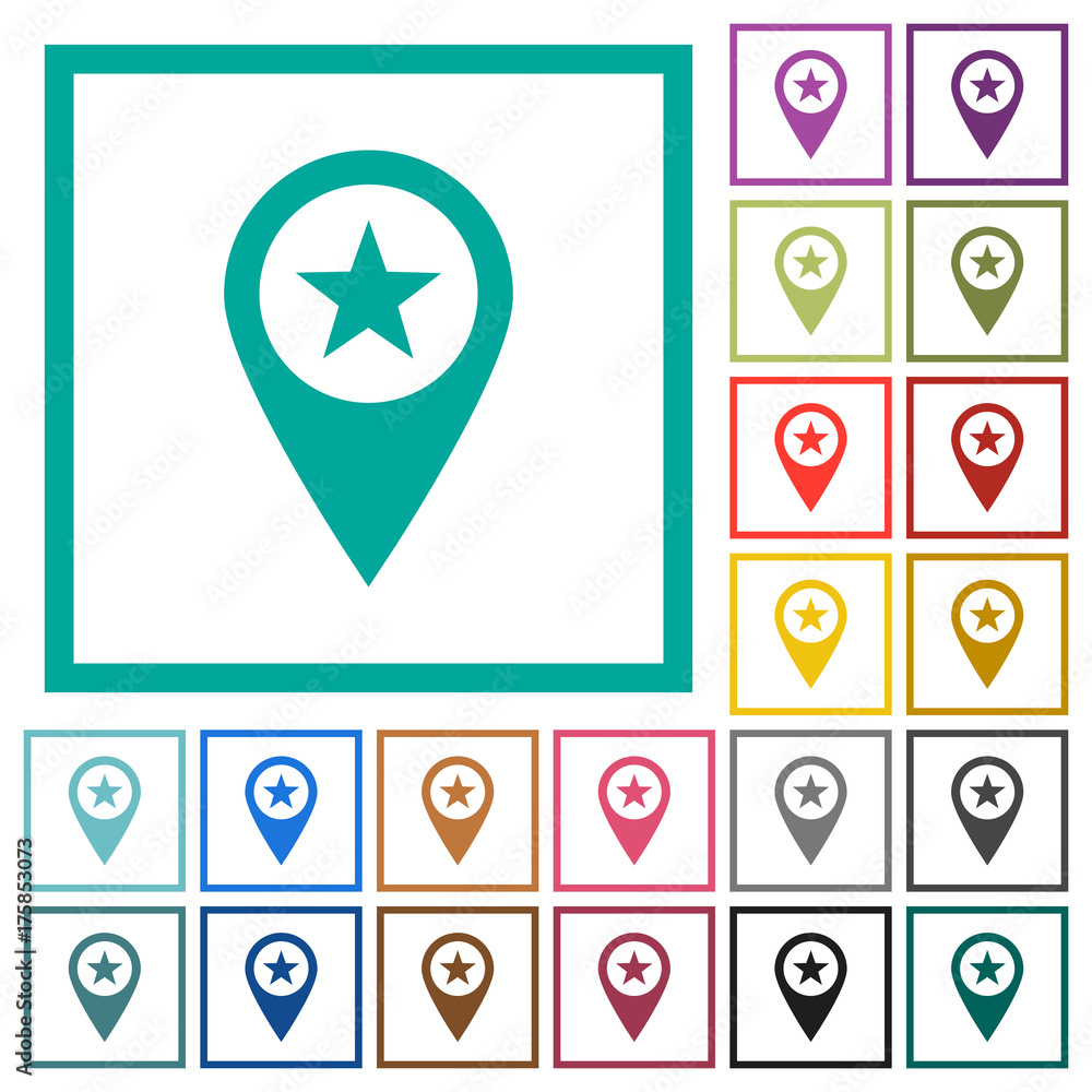 POI GPS map location flat color icons with quadrant frames POI GPS map location flat color icons with quadrant frames