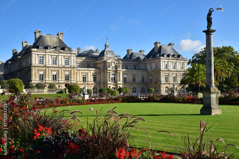 Obraz premium Pałac Luksemburski i ogród w Paryżu, Francja