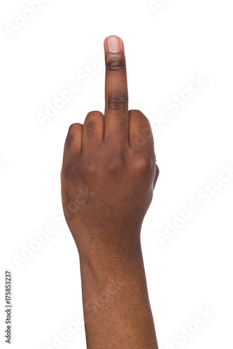 Фотография Black hand make a symbol with middle finger