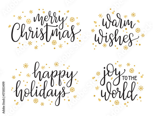 Christmas greetings hand written lettering set. Modern calligraphy style for cards, gift tags, photo overlays 