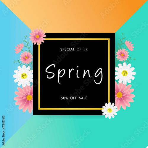 Spring sale background with beautiful flower, vector illustration template, banners, Wallpaper, invitation, posters, brochure, voucher discount. © titaporn