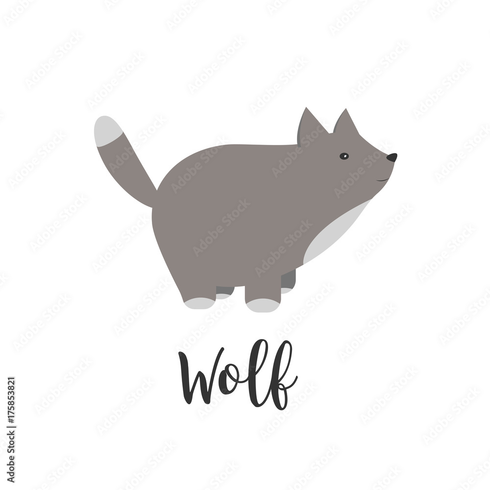 Vector baby animal and hand letters. Greeting card with cute wolf. Vector cartoon illustration of baby animals. Logo, badges, banners, emblem and design elements. Vector baby animal and hand letters. Greeting card with cute wolf. Vector cartoon illustration of baby animals. Logo, badges, banners, emblem and design elements.