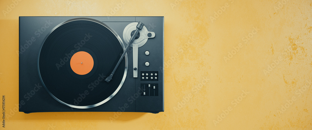 Obraz premium Vinyl record player on orange background
