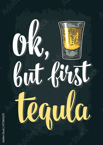 Glass tequila. Vintage vector engraving