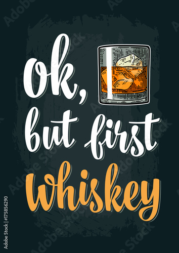 Glass whiskey. Vintage vector engraving illustration