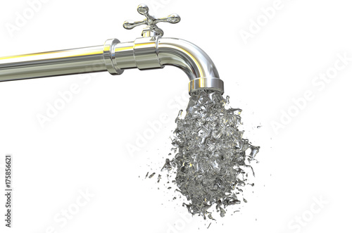 Safety of drinking water concept, 3D illustrayion showing tap with splash of clear water