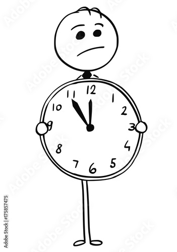 Worried Businessman Holding Large Watch Clock