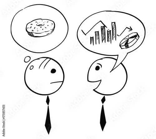 Two Businessman Talking About Charts and Doughnut Donut