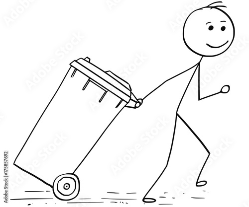 Smiling Man Pulling Wheelie Bin