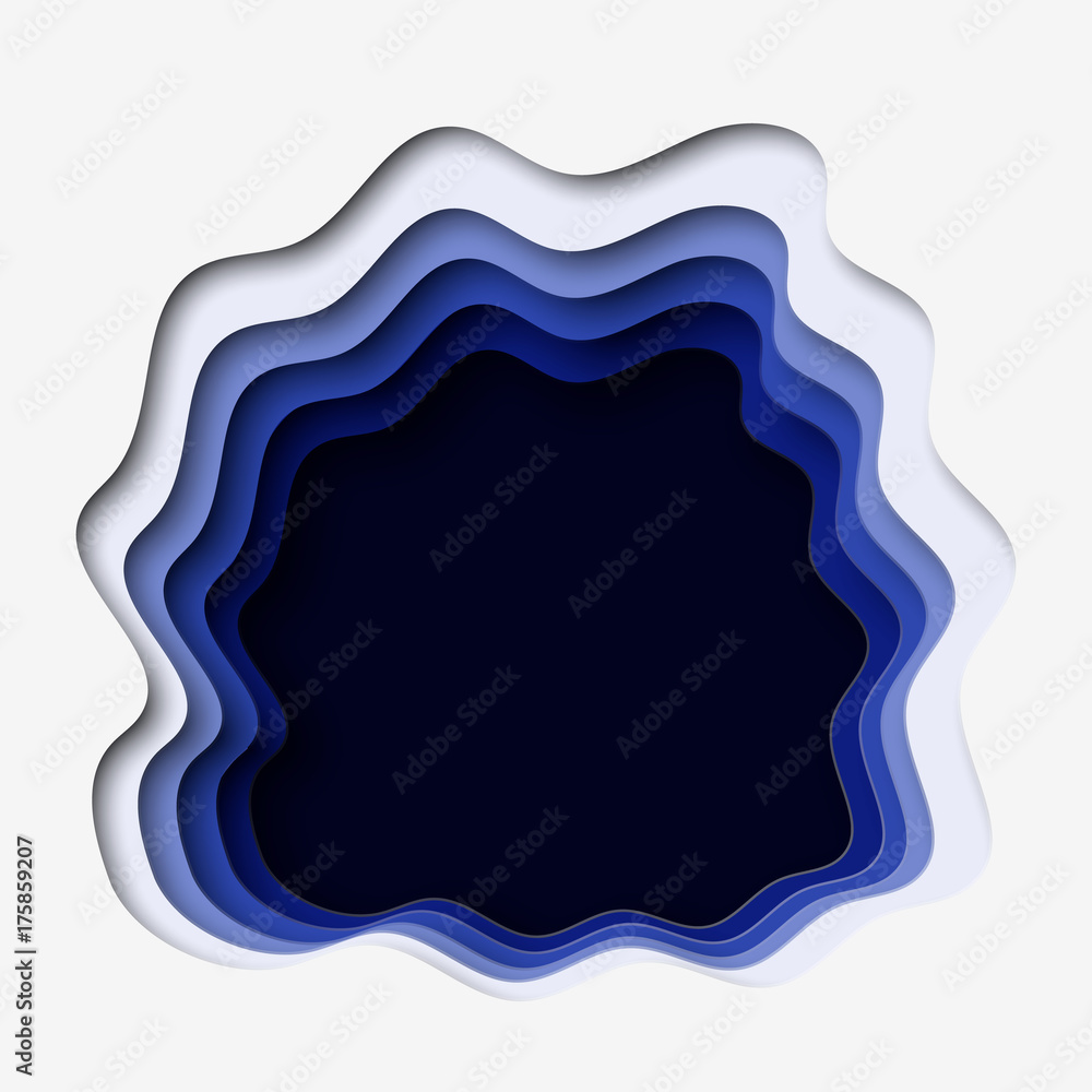 3d abstract paper cut blue background. Vector layered flyer or poster template in paper carving art style. 3d abstract paper cut blue background. Vector layered flyer or poster template in paper carving art style.
