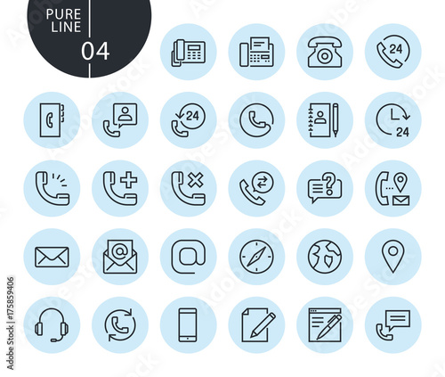 Collection of premium quality contact, support and location line icons. Outline concepts for web and app design and development. Modern vector illustration of thin line web symbols.